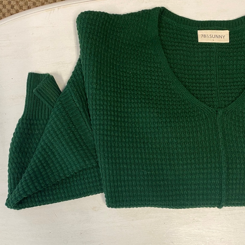 Lotus V Neck Sweater in Turf Green - Picture 4 of 6